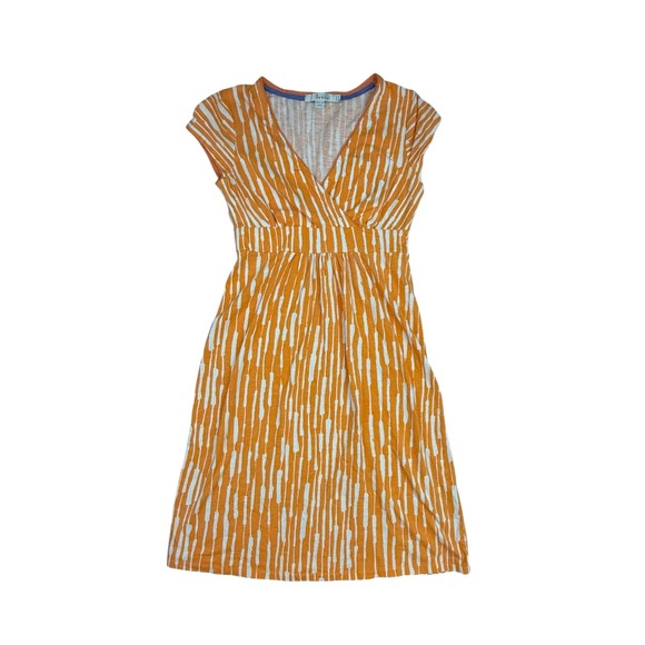 Boden Dresses & Skirts - Boden Dress Womens 2P Orange Striped V-Neck Cap Sleeve A-Line Cotton Blend